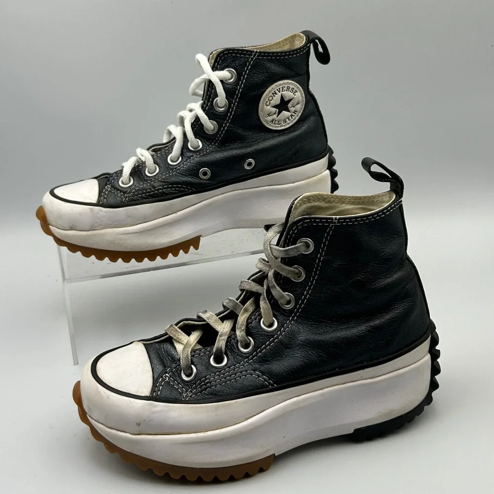 Converse Chuck Taylor Leather Run Star Hike Platform Boots Kids 2.5 Black Sneake